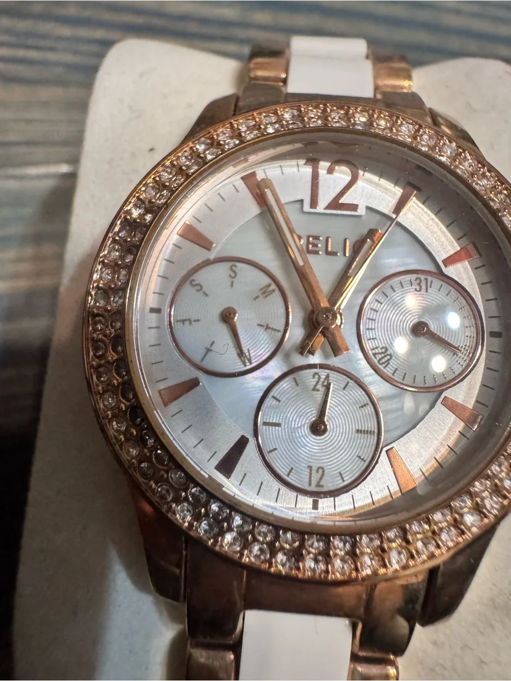 Relic Rose Gold and White Crystal Bezel Women's Watch